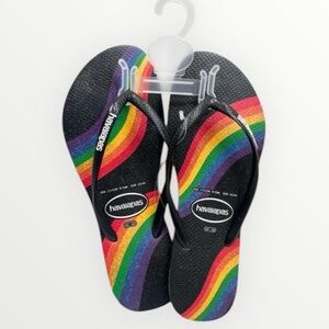 Havaianas Rainbow Pattern Black Straps Flip-Flops Brazil US 11/12W 9/10M